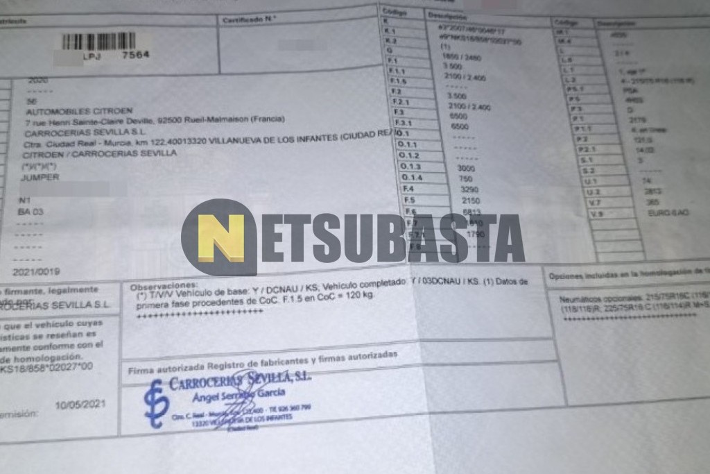 Citroën Jumper 2.2 BlueHDI Caja/Chasis 2021