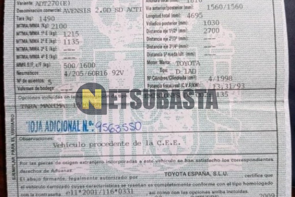 Toyota Avensis Sedán 2.0 D-4D 2010