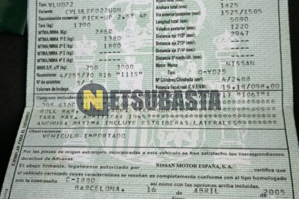 Nissan Pick-Up 4x4 Doble Cabina 2.5 TD 2005