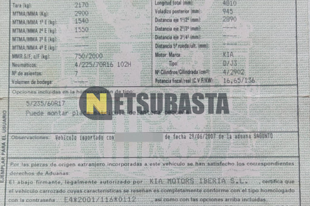 Kia Carnival 2.9 CRDi VGT 7 Plazas 2007